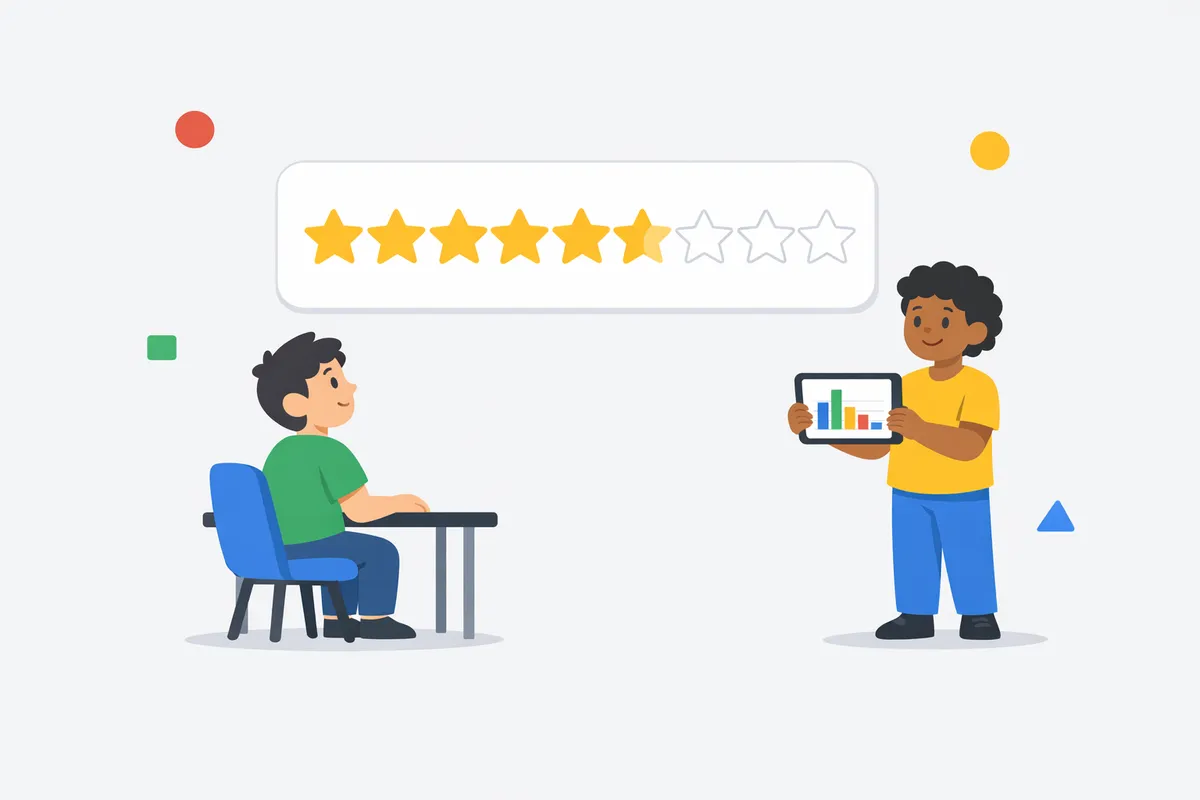 10-Star vs 5-Star Rating Scales: Which to Use and Why Digital calculator displaying ten glowing stars for customer satisfaction and online reputation metrics.