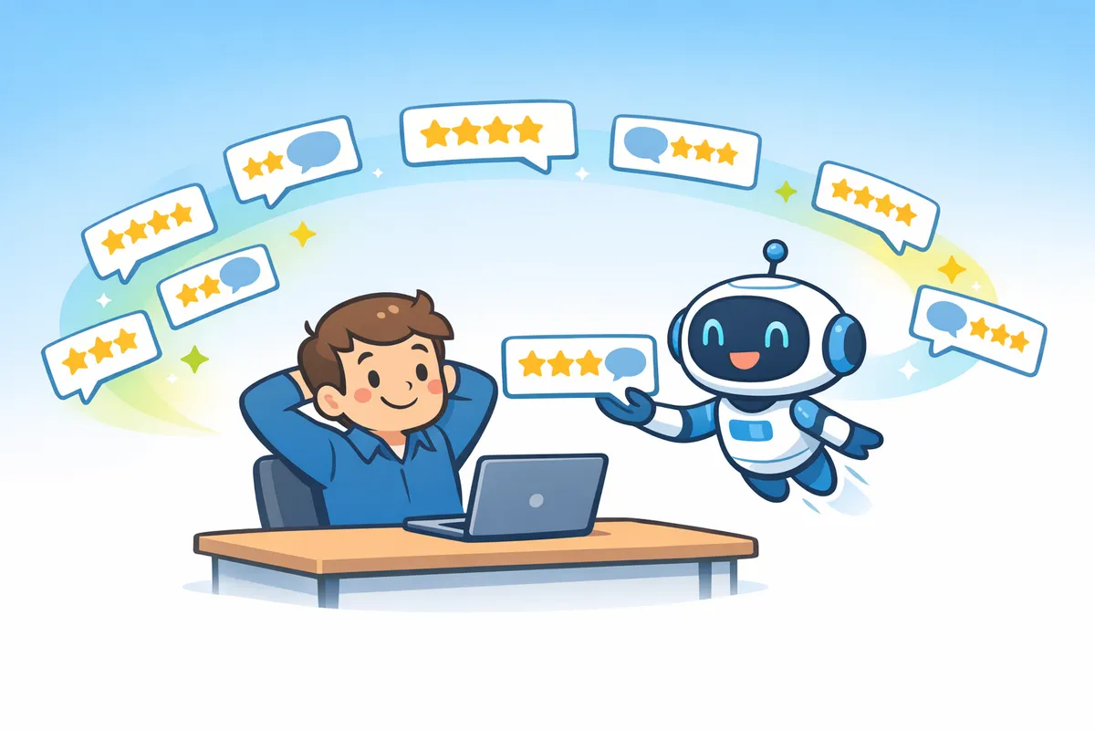 AI Review Response Generator: 4-Step Workflow to Reply Faster Robot hand interacting with digital customer feedback stars on a modern interface