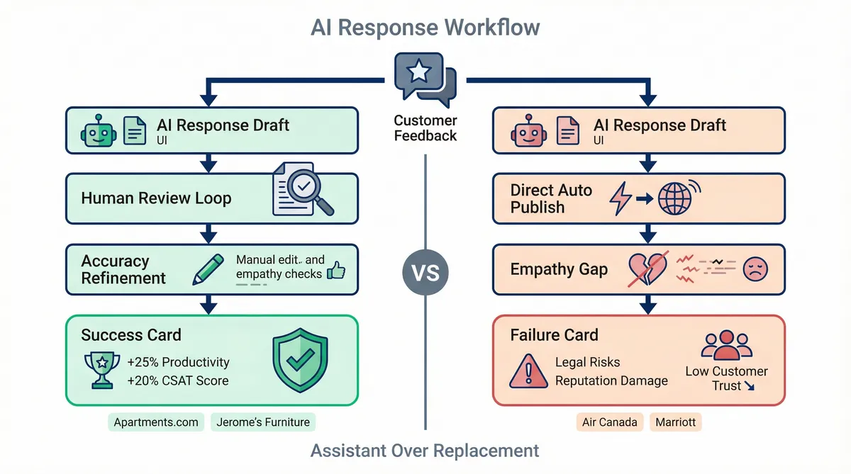 Comparison of AI-assisted and fully automated feedback response outcomes and impacts.