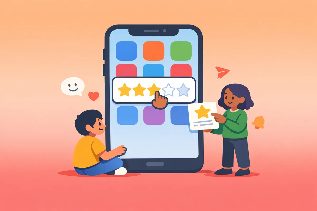 Apple App Store Review Management Software: Features & Tips Mobile phone displaying an app store rating dashboard with rising user feedback scores.