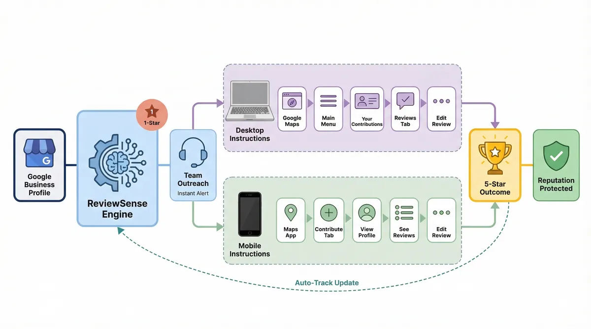 Steps for customers to update their feedback on Google.