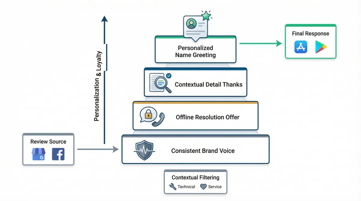 Key components for crafting effective AI-generated feedback responses.