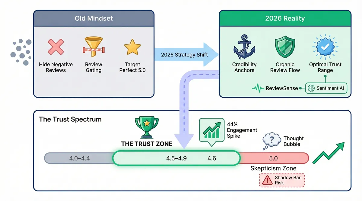 Visual spectrum showing trust levels from 4.5 to 5.0 star ratings with consumer preference.