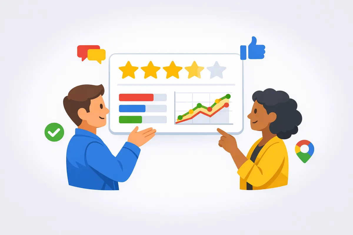Google Review Management Software: Capabilities, Limits & ROI Dashboard displaying google review management software analytics, ROI metrics, and automated reputation tracking features.