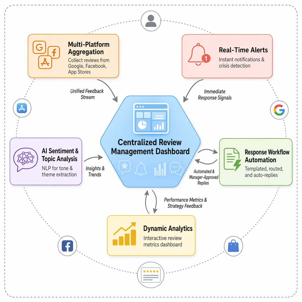 Central dashboard unifying feedback sources, alerts, analysis, automation, and analytics.