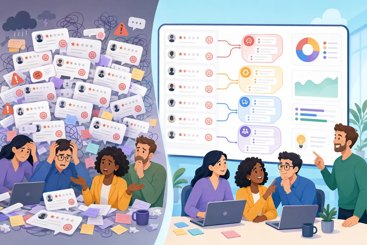 Extract Negative Feedback Themes from 10,000 Product Reviews AI identifying recurring complaints in product review dashboards